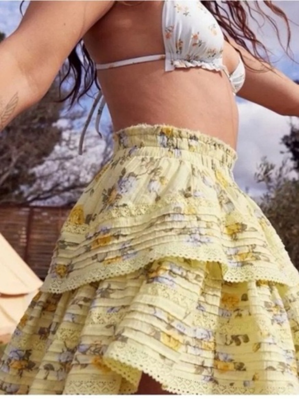 Aerie floral tiered mini skirt